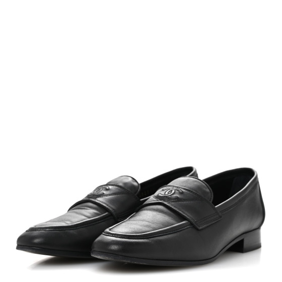 【CHANEL】希少ヴィンテージローファー黒37号 CHANEL Calfskin Womens Stitched CC Loafers 37 Black 1682847