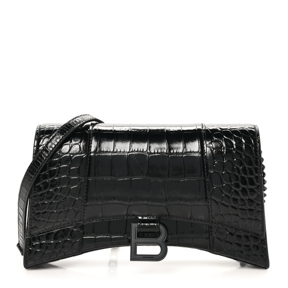 BALENCIAGA Shiny Calfskin Monochrome Crocodile Embossed