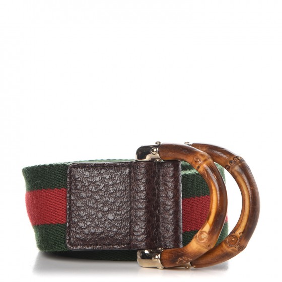 GUCCI Canvas Web Bamboo D Ring Belt 85 34 Red Green 288833