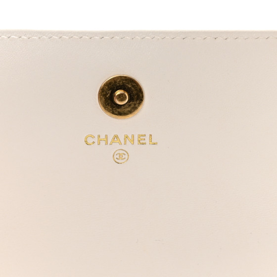 CHANEL Lambskin Quilted Flap Phone Holder With Chain White