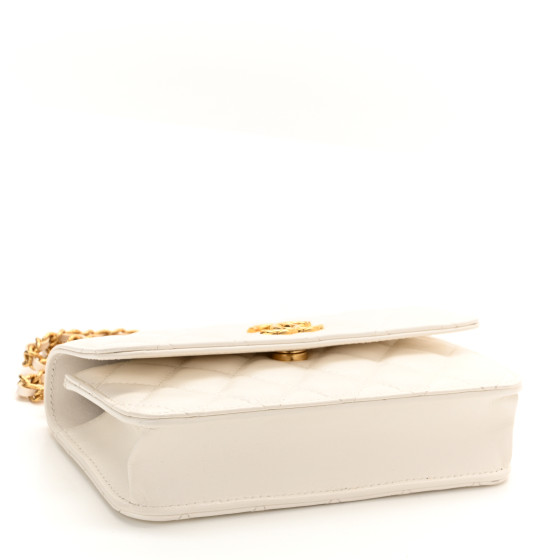 CHANEL Lambskin Quilted Flap Phone Holder With Chain White