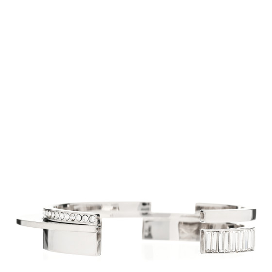 SAINT LAURENT Metal Crystal Stacked Bangle Bracelet Silver