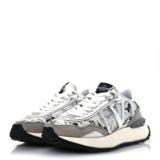 VALENTINO GARAVANI Metallic Calfskin Lace Mesh Lacerunner