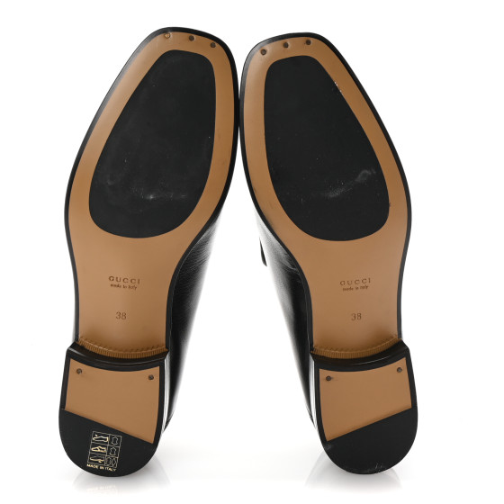 GUCCI Goatskin Womens Horsebit Mid-Heel Loafers 38 Black