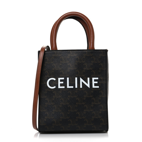 CELINE Triomphe Canvas Calfskin Mini Vertical Cabas Tan
