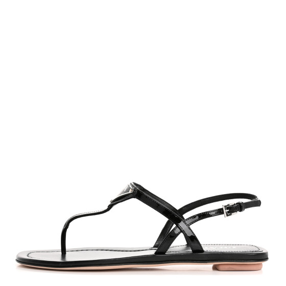 PRADA サンダル 39 PRADA Vernice Metal Triangle Logo Slingback Flat Thong