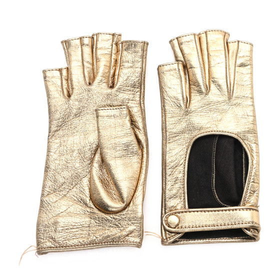 手袋 GUCCI Fingerless leather gloves GUCCI Metallic Nappa Donna Fingerless Gloves 7 Gold 1689933