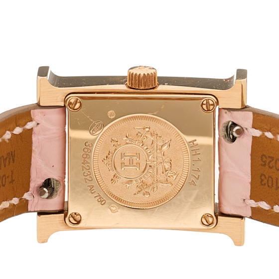 HERMES 18K Rose Gold Alligator Diamond Bezel Rose Opal 17.2