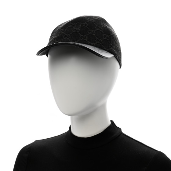 GUCCI Denim Calfskin GG Monogram Baseball Hat S Black Grey