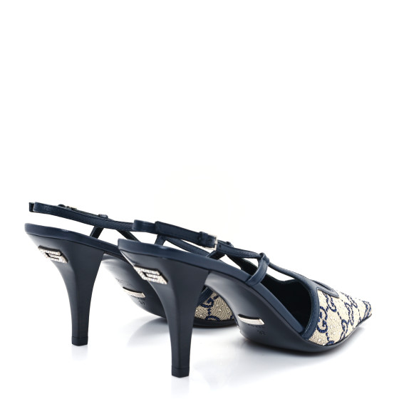 GUCCI GG Monogram Malaga Kid Crystal Square G 75mm Slingback