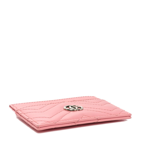 【GUCCI】GG Marmont Matelasse Flap Card Holder Light Pink Gucci GG Marmont Card Case Matelasse Light Pink in Leather