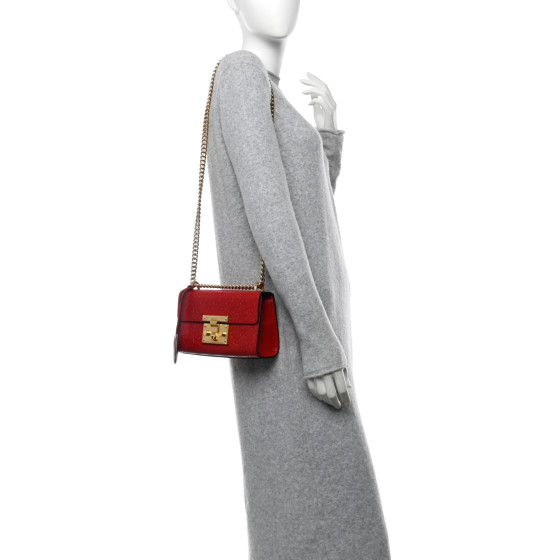 GUCCI Guccissima Small Padlock Shoulder Bag Hibiscus Red