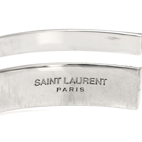 SAINT LAURENT Metal Crystal Stacked Bangle Bracelet Silver