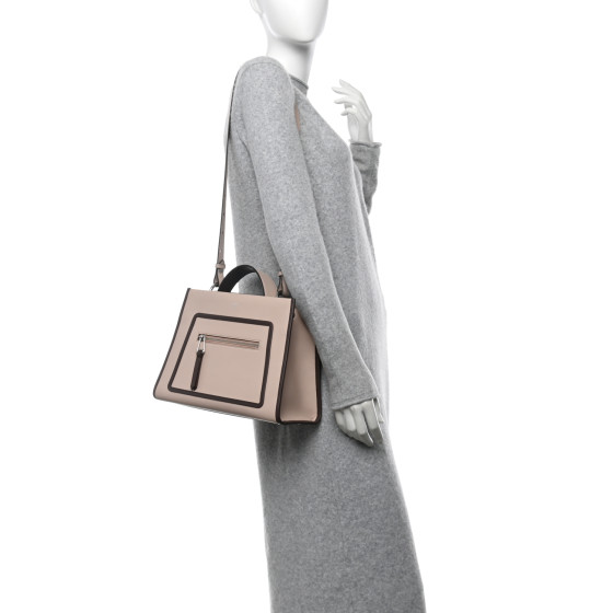 FENDI Vitello Century Opaco F is Fendi Bi-Color Small Runaway Satchel Soap Moresco