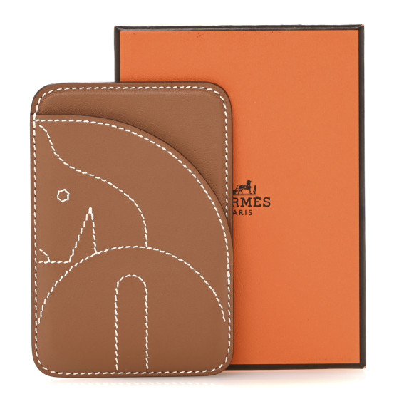 HERMES Swift Stitched Cheval MagSafe Card Holder Gold