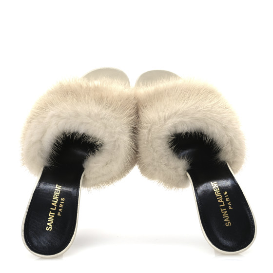 SAINT LAURENT Mink Calfskin Roy Mule Sandals 39 Cream