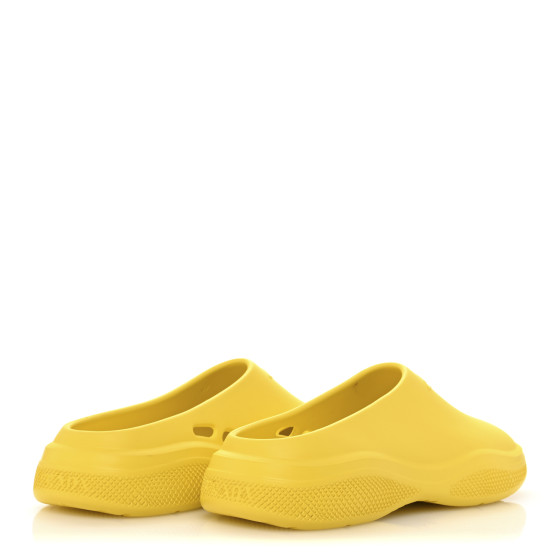 【関税込み】Yellow Recycled Rubber Retro Mules PRADA Soft Mellow Rubber Triangle Logo Embossed Mens Mules