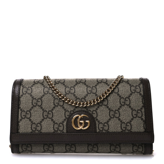 【GUCCI】GG Supreme Chain Wallet Beige:Ebony GUCCI GG Supreme Monogram Calfskin Ophidia Wallet On Chain
