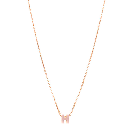 ★Hermes★(W) Mini Pop H Pendant★Rose Gold & Rose Dragee HERMES Lacquered Rose Gold Mini Pop H Pendant Necklace Rose