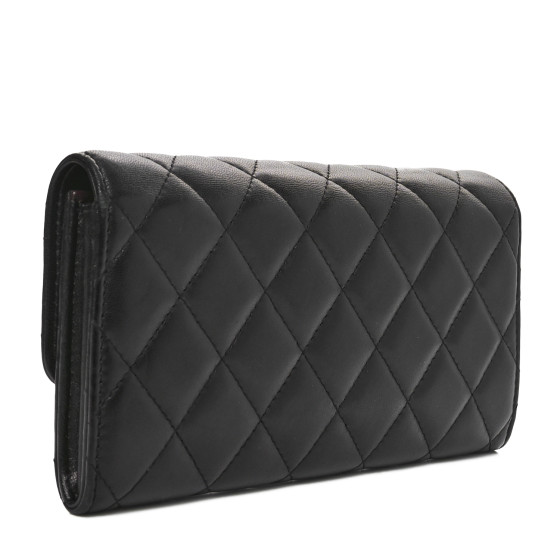 CHANEL Lambskin Quilted Large Gusset Flap Wallet Black