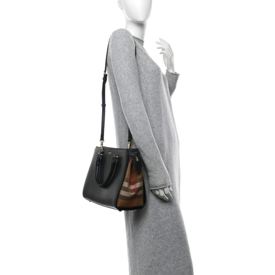 BURBERRY Calfskin Mega Check Small Banwell Tote Black