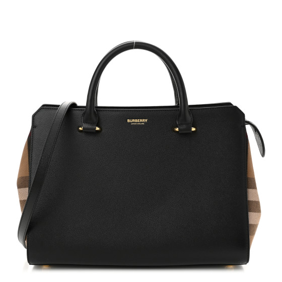 BURBERRY Calfskin Mega Check Small Banwell Tote Black
