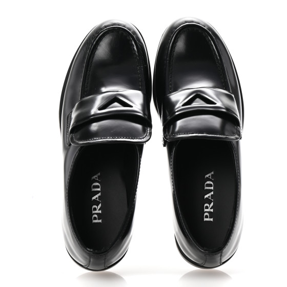 PRADA Spazzolato Loafers 37 Black 1689596 | FASHIONPHILE