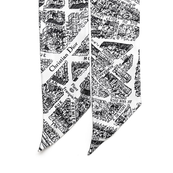 CHRISTIAN DIOR Silk Plan De Paris Mitzah Scarf White Black