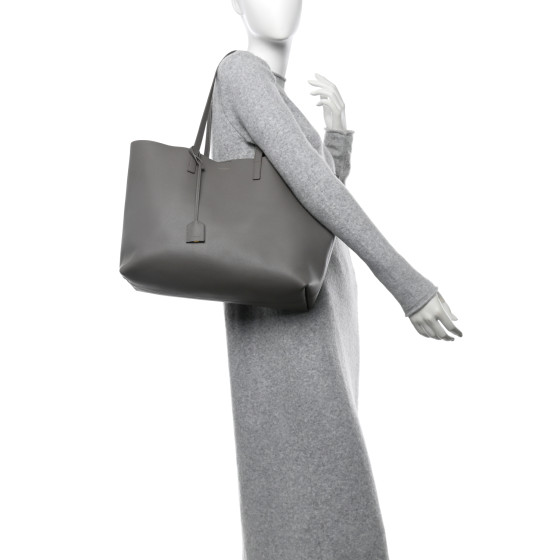 SAINT LAURENT Calfskin Large Shopping Tote Fog