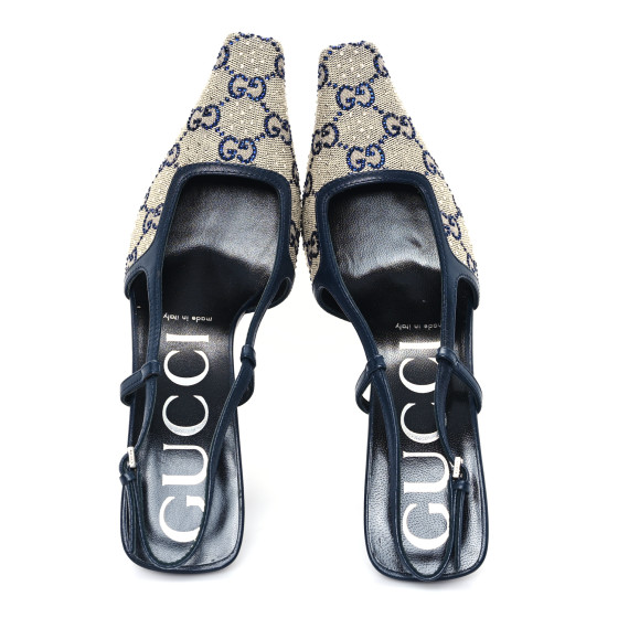 GUCCI GG Monogram Malaga Kid Crystal Square G 75mm Slingback