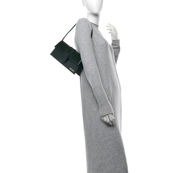 JACQUEMUS Glazed Calfskin Le Bambino Long Dark Green