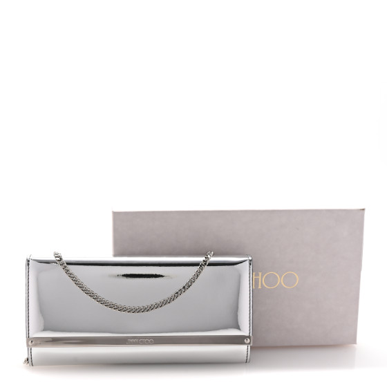 JIMMY CHOO Metallic Patent Milla Wallet on Chain Silver