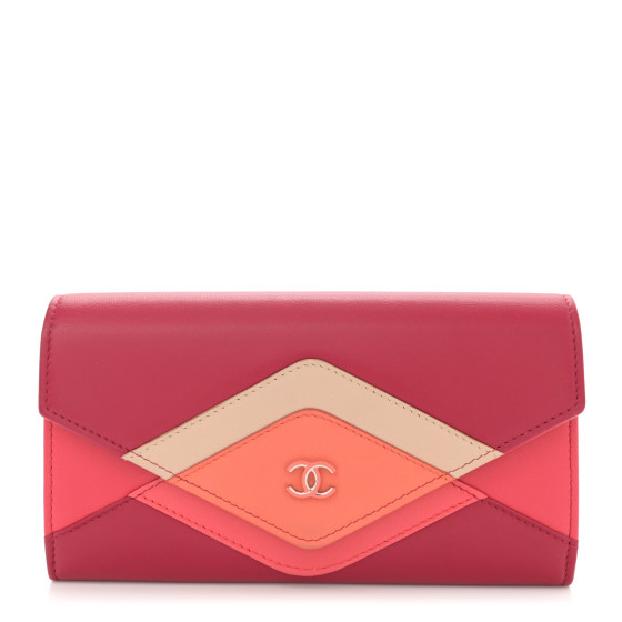 CHANEL Lambskin Chevron Large Gusset Flap Wallet Dark Pink Multicolor
