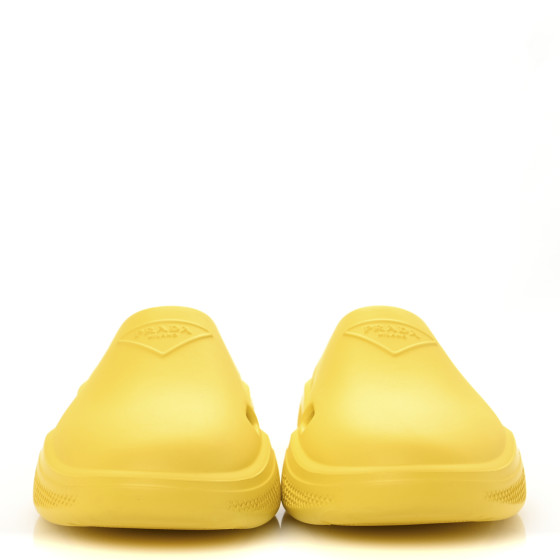 PRADA Soft Mellow Rubber Triangle Logo Embossed Mens Mules