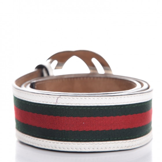 GUCCI ベルト　ホワイト Gucci White Leather Vintage Web Interlocking G Buckle Belt