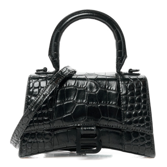 BALENCIAGA HOURGLASS XS クロコ型押し ハンドバッグ 2WAY BALENCIAGA】HOURGLASS XS ハンドバッグ クロコダイルエンボス