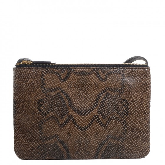 CELINE Python Embossed Small Trio Crossbody Bag Khaki 95923
