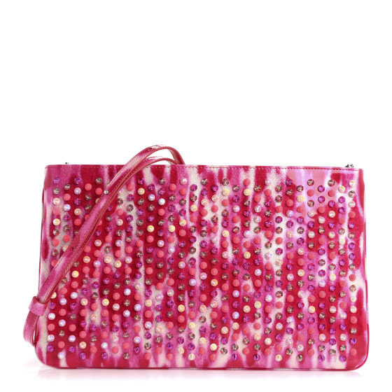 CHRISTIAN LOUBOUTIN Patent Glittart Studded Loubiposh Chain Shocking Pink