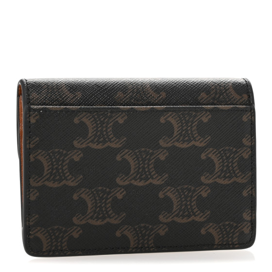 CELINE Triomphe Canvas Calfskin Flap Card Holder Tan 1687868