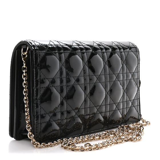 CHRISTIAN DIOR Patent Cannage Lady Dior Pouch Black 1686772
