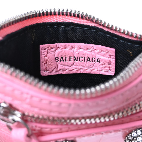 BALENCIAGA Calfskin Crocodile Embossed Crystal Le Cagole