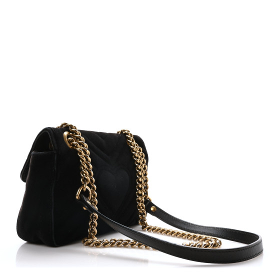 【GUCCI】Marmont 2 Velvet Chain Mini Shoulder Bag BLACK GUCCI Velvet Matelasse Mini GG Marmont Shoulder Bag Black
