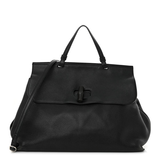 GUCCI Cellarius Calfskin Large Bamboo Daily Top Handle Bag Black