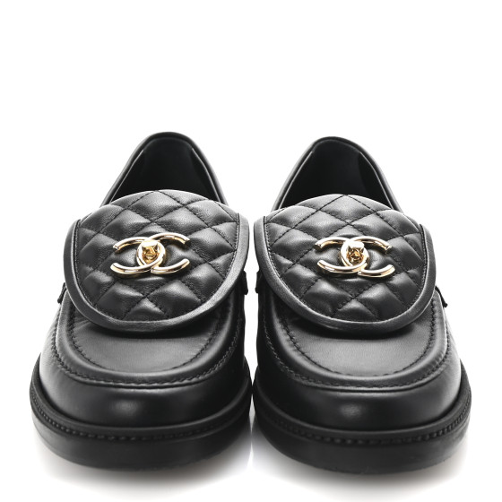 メル79620 6102717 黒L CHANEL Lambskin Quilted CC Turnlock Loafers 40 Black 1671740