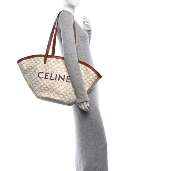 CELINE Calfskin Canvas Triomphe Large Couffin White