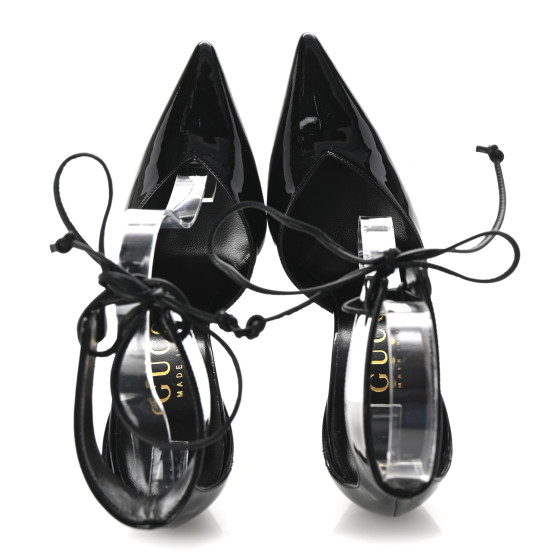 GUCCI ブラックハラコミュール Gucci Black Leather Croc-Embossed Demi Heels ○ Labellov