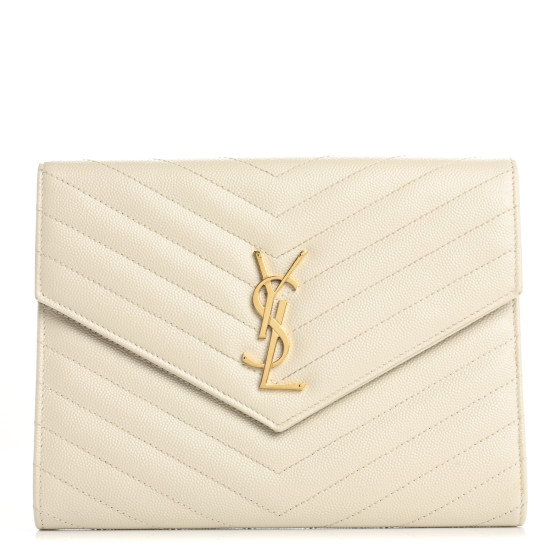ショルダーバッグ・ポシェット SAINT LAURENT Envelope grain-de-poudre leather clutch bag wi ENVELOPE FLAP pouch in MIX MATELASSÉ GRAIN DE POUDRE LEATHER