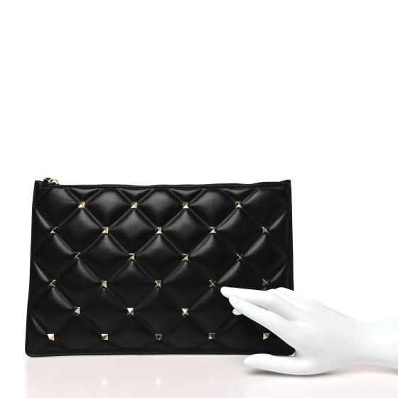 VALENTINO GARAVANI Nappa Candystud Zip Pouch Black