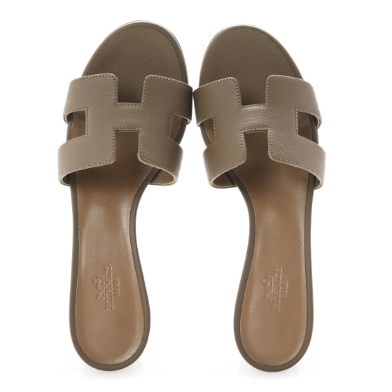HERMES Epsom Oasis Sandals 37 Etoupe 1689528 | FASHIONPHILE