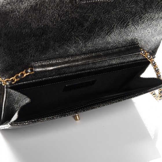 CHANEL Cracked Metallic Calfskin Quilted Zip Away Chain